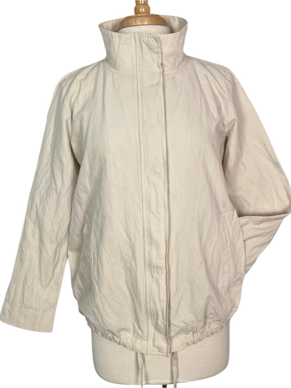 Eileen Fisher Jacket Size Small Organic Cotton Khaki Full Zip Spring Summer